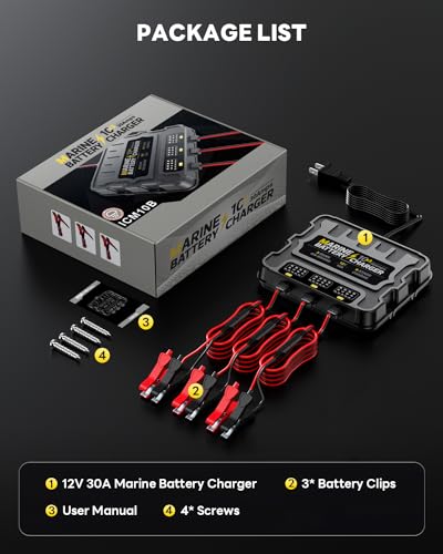 2 Bank Marine Battery Charger, 10A, 12V, Waterproof, Lithium, AGM, Deep-Cycle U2086