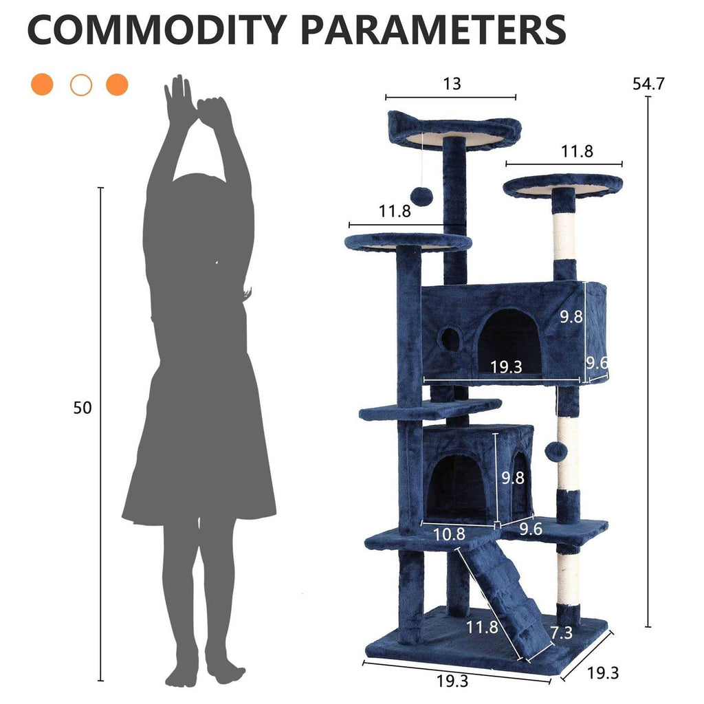 54-in Double Condo Cat Tree Tower Playhouse with Scratching Post & Perch F41159