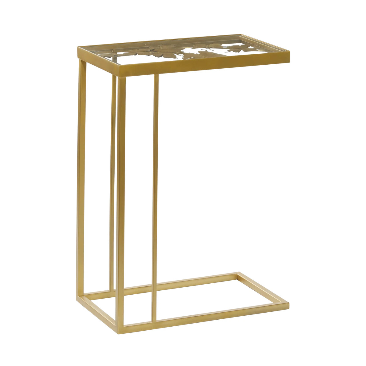 18" x 25" Gold Metal Accent Table with Clear Glass Top V945