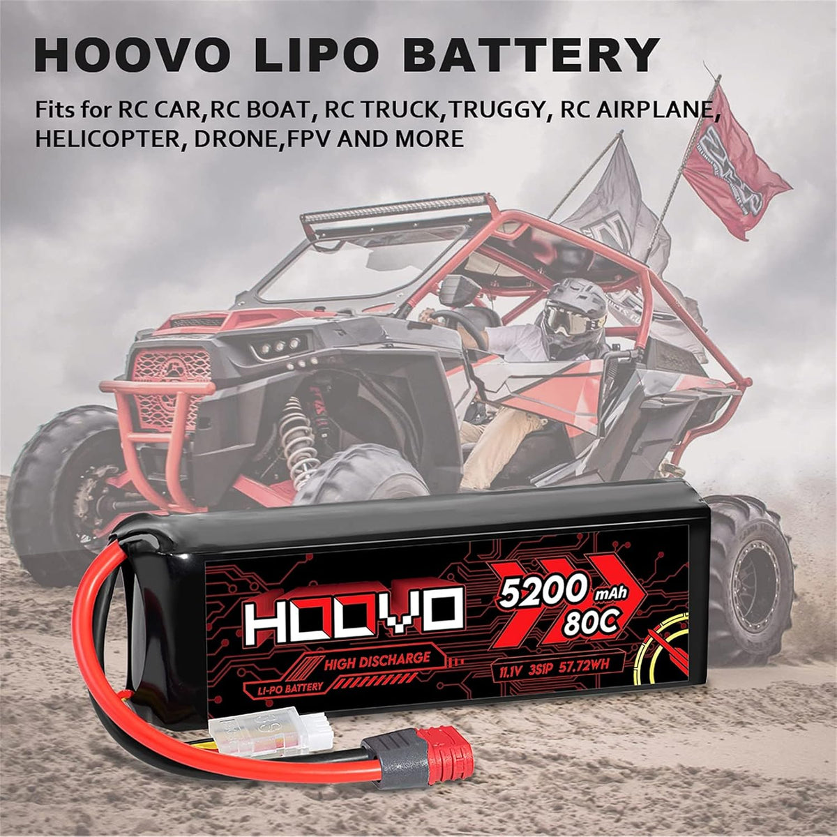 3S 11.1V 80C 5200mAh LiPo Battery with Deans T Plug 2 Packs J63920