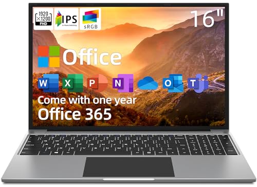 16 Inch Laptop, 16GB DDR4 512GB SSD, Quad Core N CPU, FHD IPS 1920x1200 Display X92578