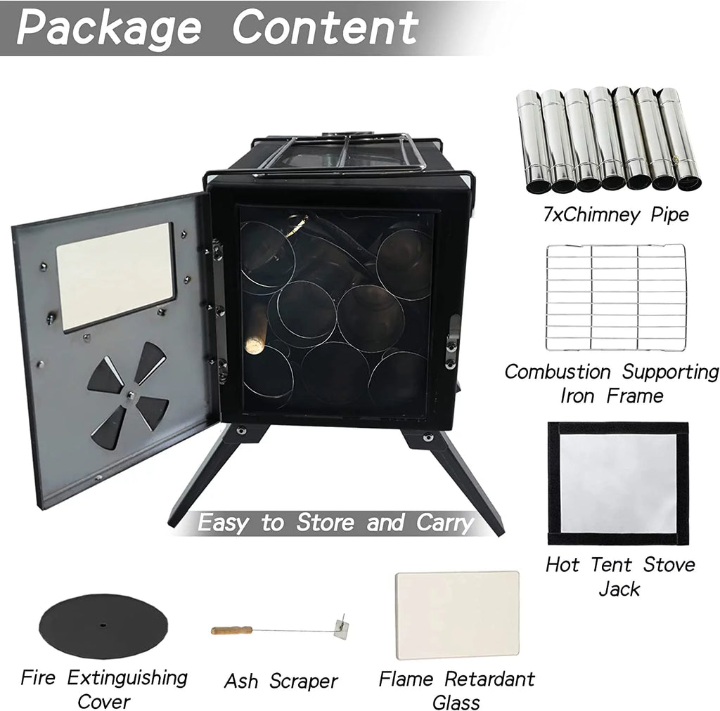 Black Portable Steel Camping Stove with Pipe Y276976