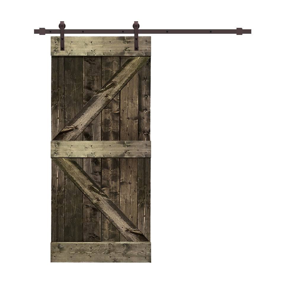 Stained Wood Sliding Barn Door with Hardware Kit U935346