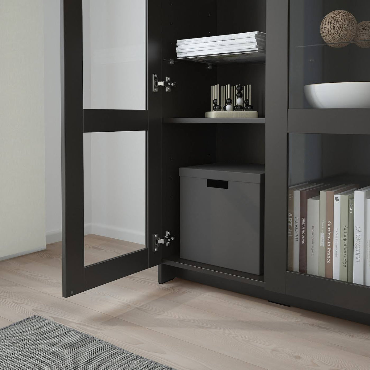 Black Glass Cabinet with Doors J319878