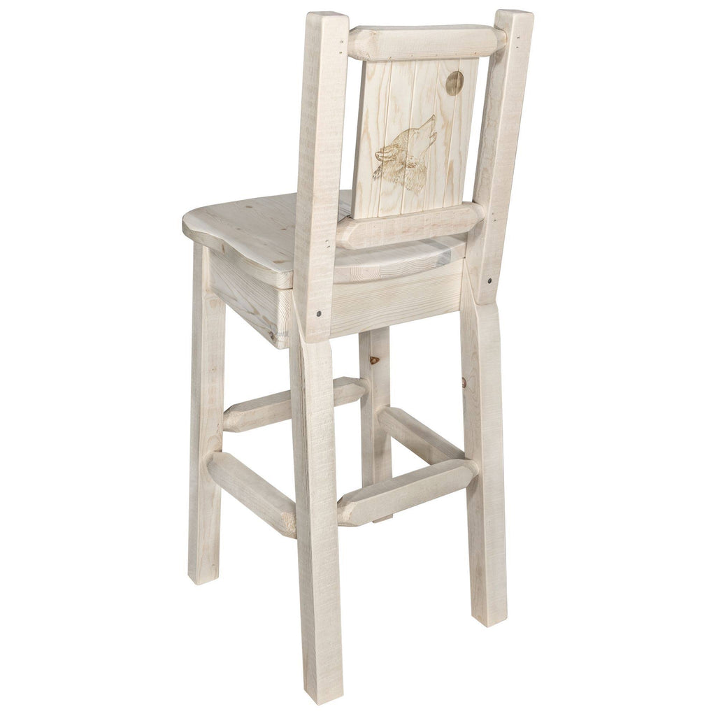 Counter Height Back Barstool with Laser Engraved Wolf Design M2238
