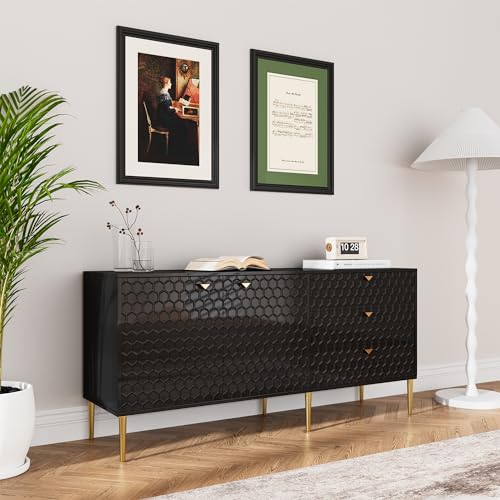 White 48 Inch Sideboard Buffet Cabinet with 3 Doors and Adjustable Shelves Z25961