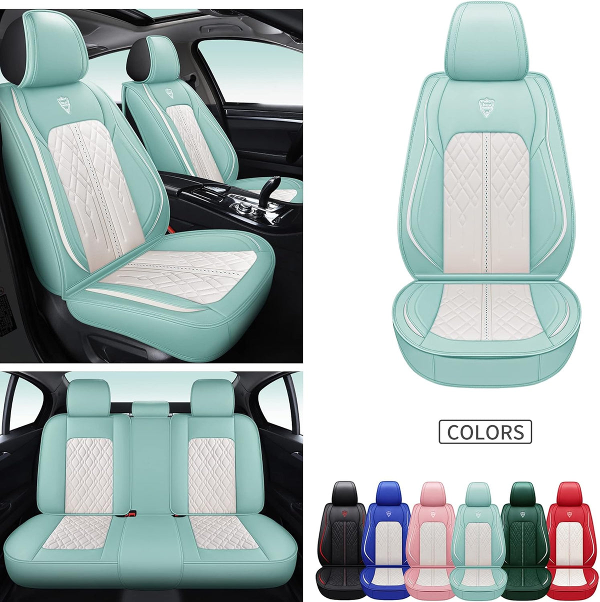 Blue Synthetic Leather Car Seat Cover Set L8207