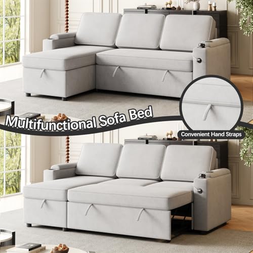 Black Sleeper Sectional Sofa with Pull Out Bed and Storage Chaise R122