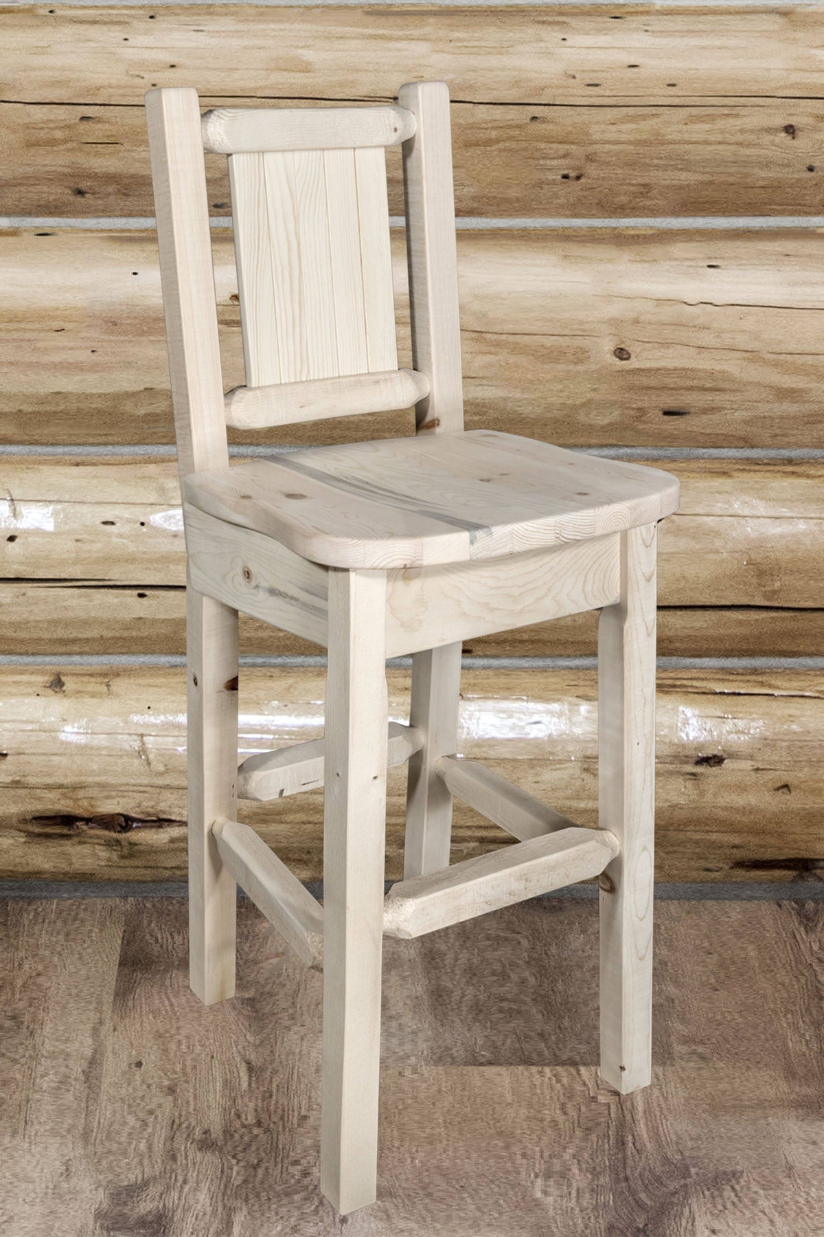 Counter Height Back Barstool with Laser Engraved Wolf Design M2238