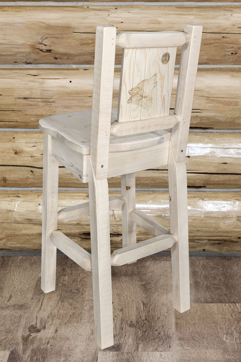 Counter Height Back Barstool with Laser Engraved Wolf Design M2238