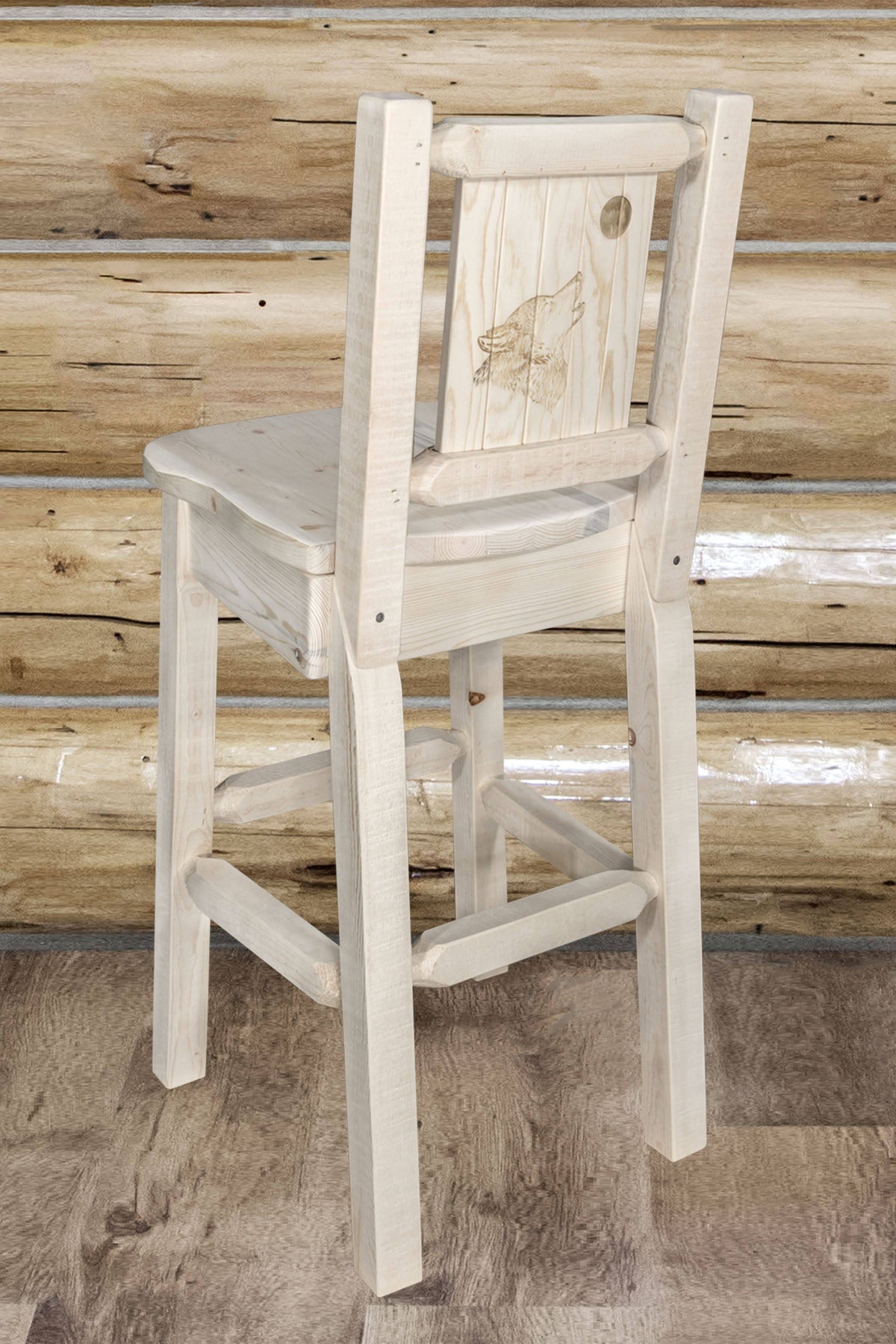 Counter Height Back Barstool with Laser Engraved Wolf Design M2238
