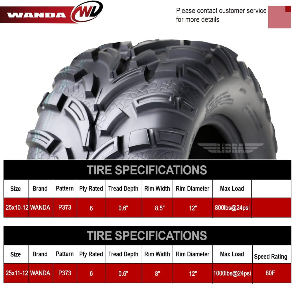 Set of 4 ATV UTV Tires 25x10-12 6PR E9815
