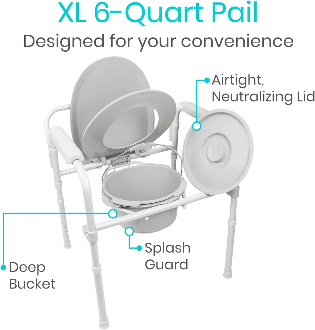 Folding Bedside Commode Toilet Chair with Padded Arms M12721