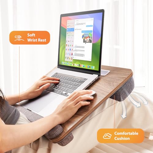 Brown Lap Desk with Cushion and Extra Storage Pocket W388498