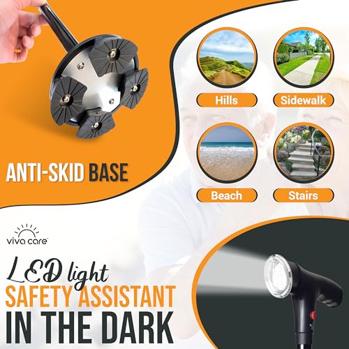 Foldable Adjustable Lightweight Walking Cane with Light & Alarm H7759
