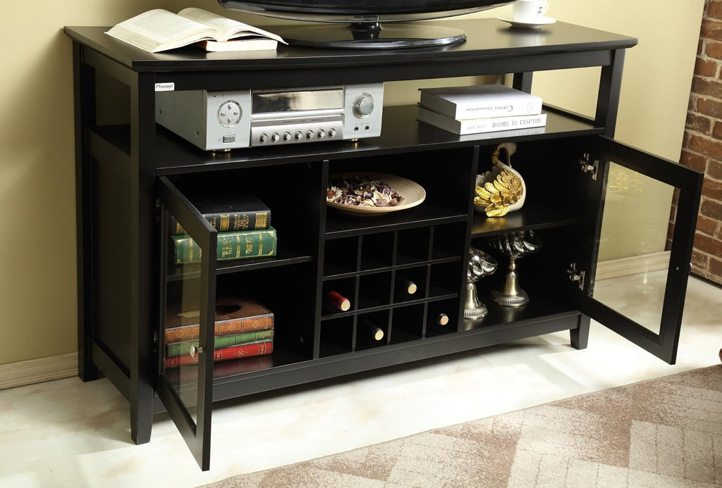 Black Wooden Sideboard with Wine Rack Y674