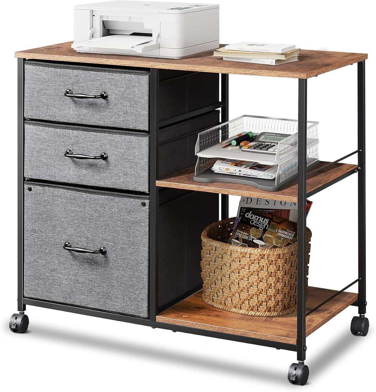 3 Drawer Mobile File Cabinet with Open Storage Shelf, Black U82148
