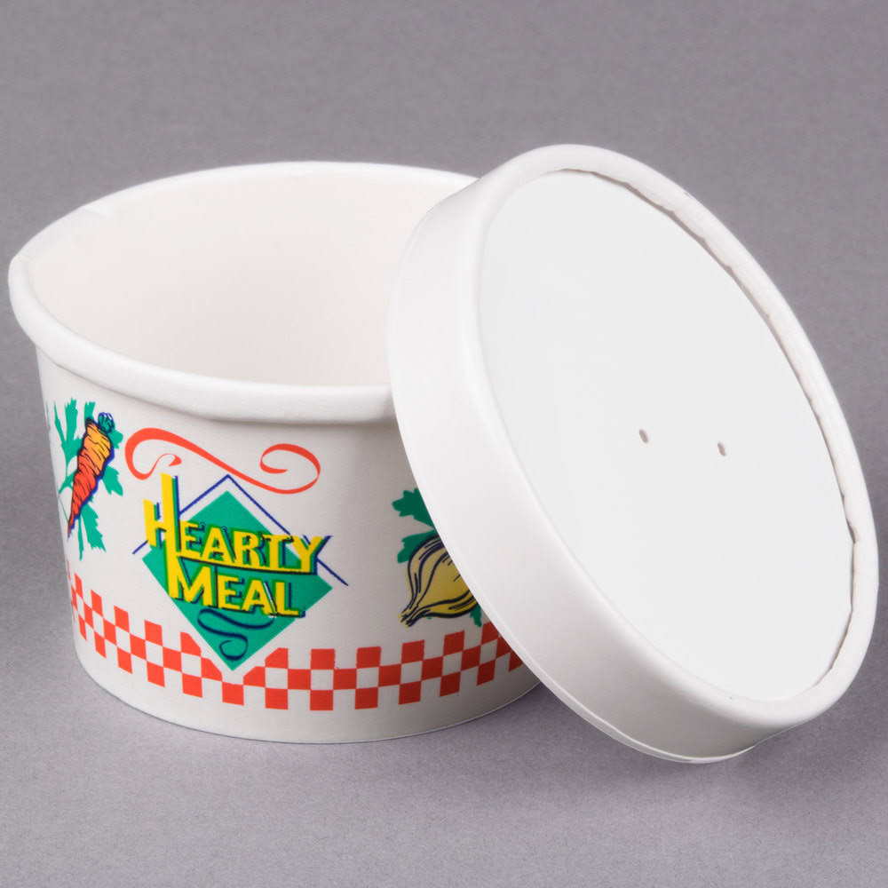 Double-Sided Polyethylene-Coated Paper Food Container with Lid, 8-oz. Capacity O653151