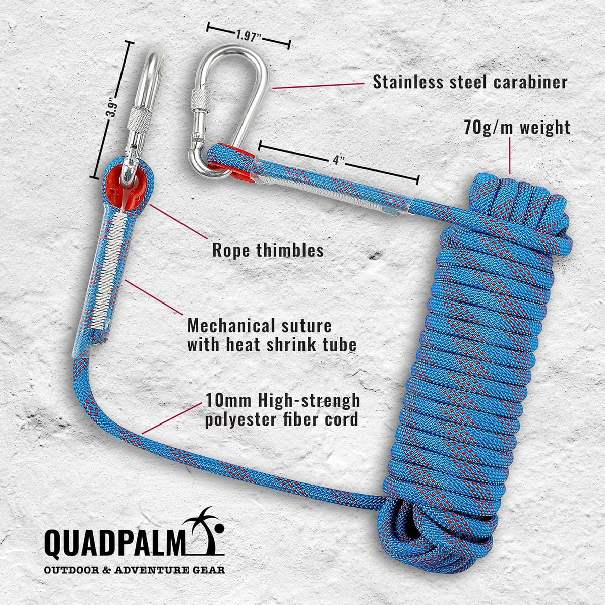 Grappling Hook and Rope 10M Heavy Duty Folding Claws G65153