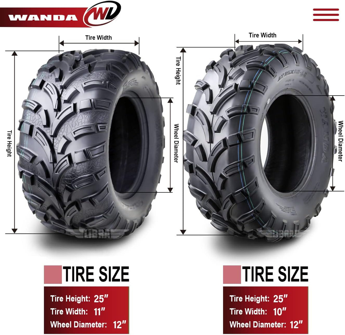 Set of 4 ATV UTV Tires 25x10-12 6PR E9815