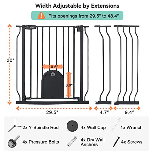 30" Tall Black Metal Baby Gate with Pet Door E716771