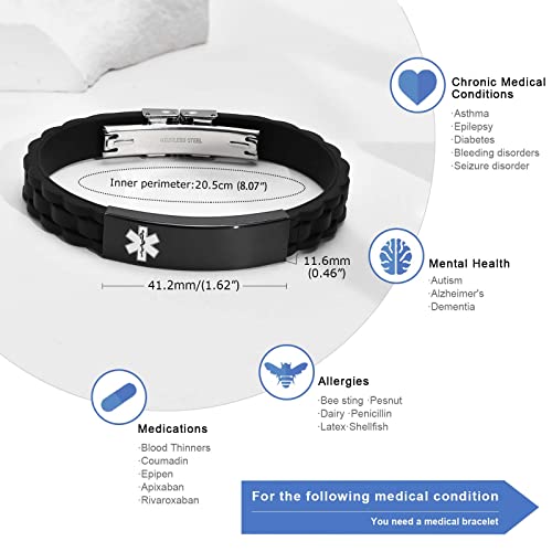 Custom Silicone Rubber Strap Stainless Steel Medical Alert Bracelet K588169