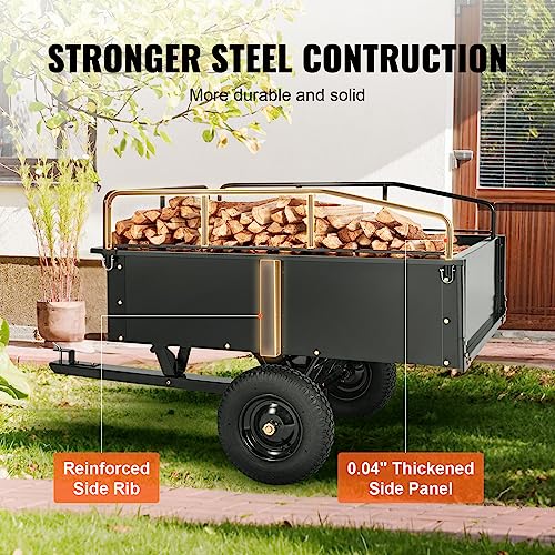 Heavy Duty Steel ATV Dump Cart, 750 lbs, 15 Cubic Feet Garden Utility with Removable Sides Y762269