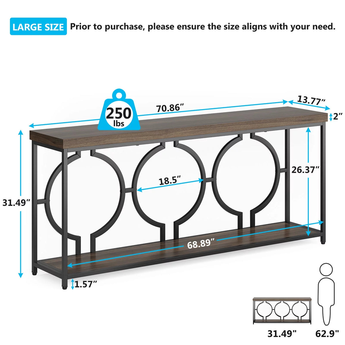 70.9" Extra Long Console Table, Rustic Brown & Black M487