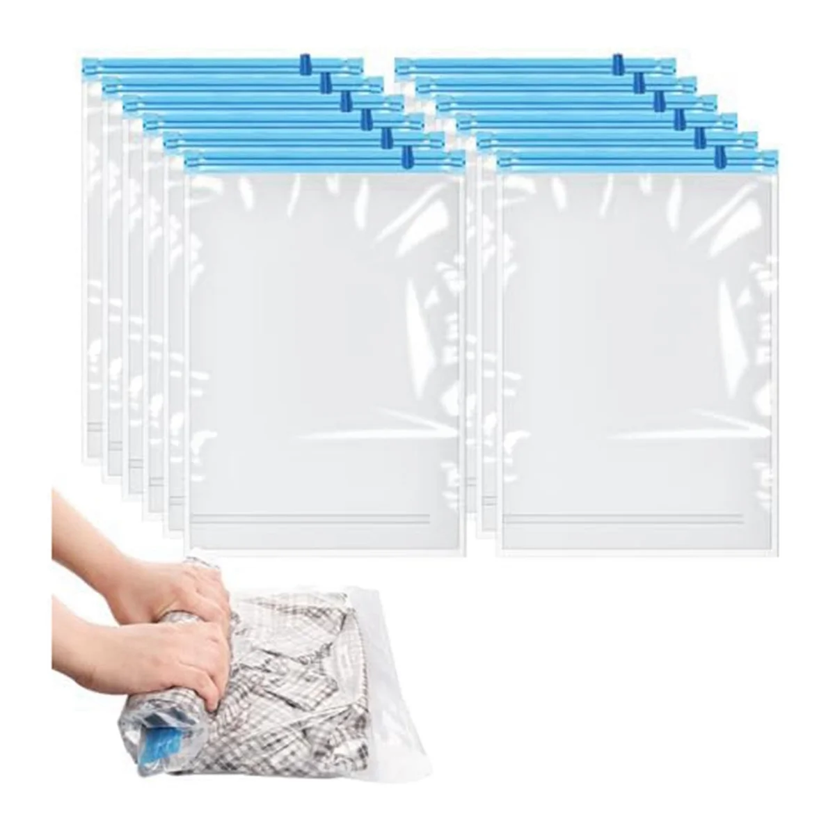 12 Pack Reusable Roll Up Compression Bags 35X50cm Medium Vacuum Storage Bags M9267