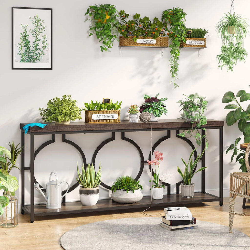 70.9" Extra Long Console Table, Rustic Brown & Black M487