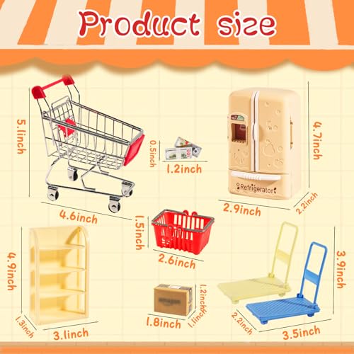 246 Pcs Mini Shopping Cart Refrigerator with Mini Food Set Metal Basket E577556