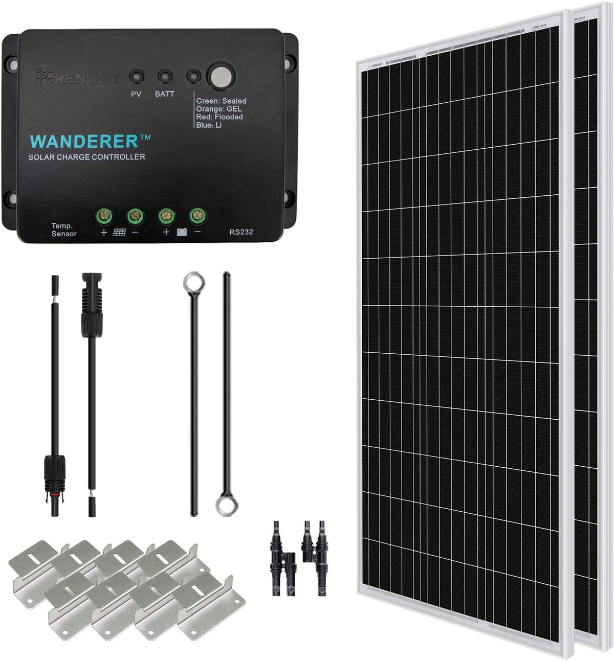 200 Watt 12 Volt Monocrystalline Solar Panel Starter Kit with 30A PWM Charge Controller D163