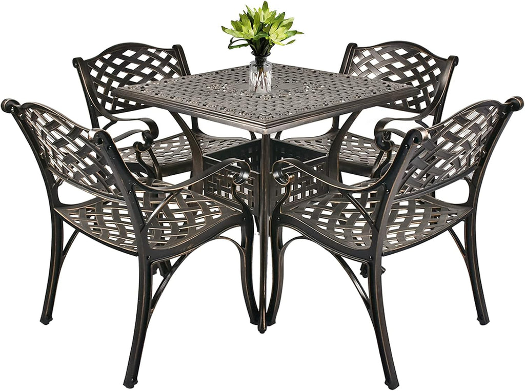 5-Piece Cast Aluminum Patio Dining Set with Umbrella Hole P205