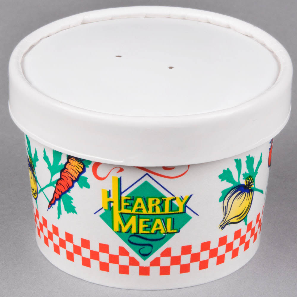 Double-Sided Polyethylene-Coated Paper Food Container with Lid, 8-oz. Capacity O653151