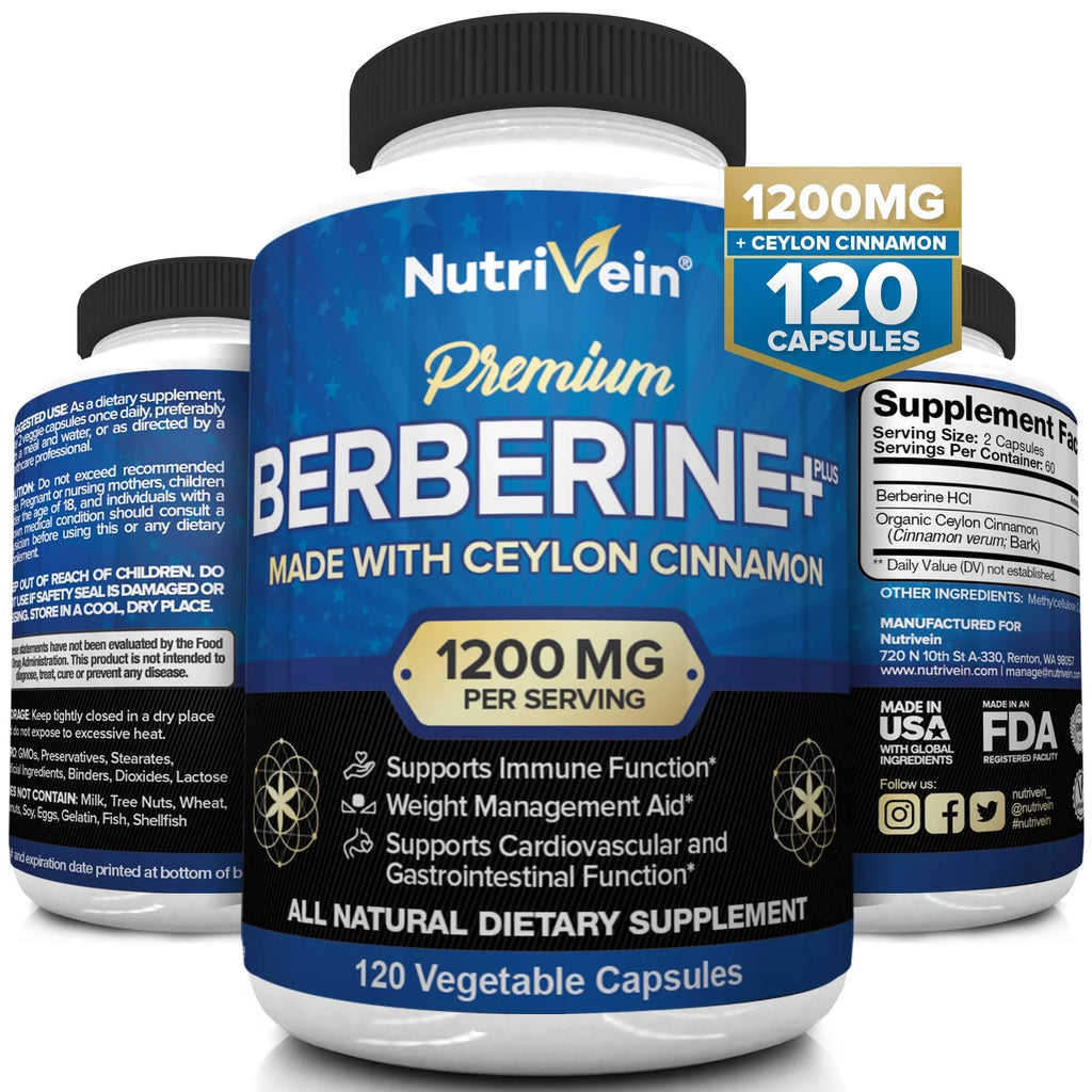 120 Capsules Berberine HCL 1200mg Plus Ceylon Cinnamon F741413