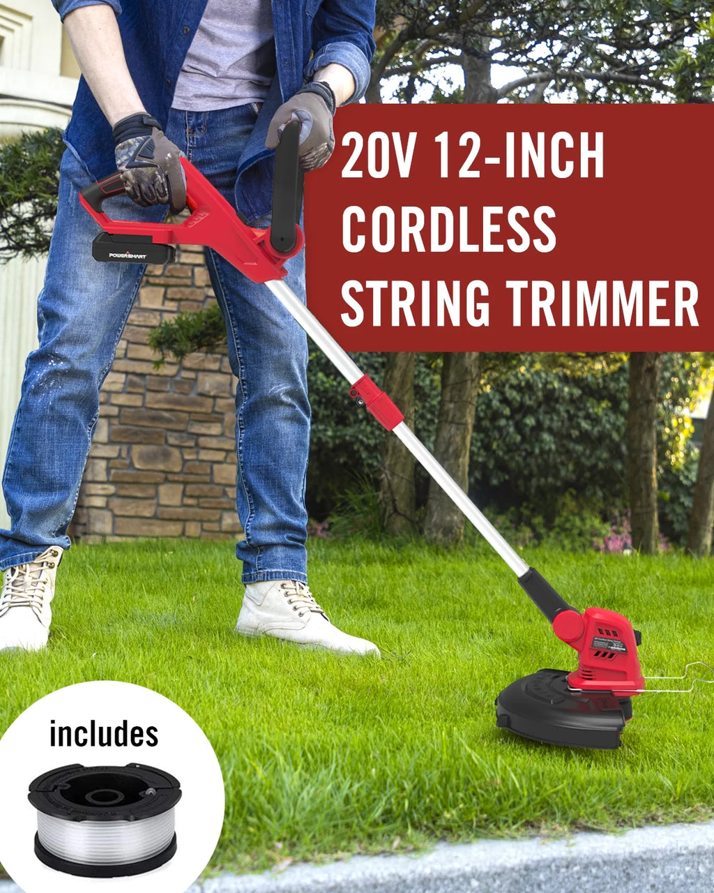 20V 12-inch Cordless String Trimmer with 2 Ah Battery and Charger V165484