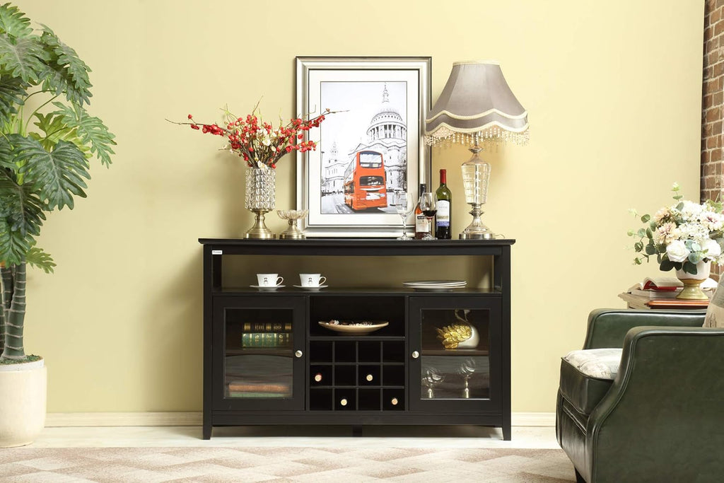 Black Wooden Sideboard with Wine Rack Y674