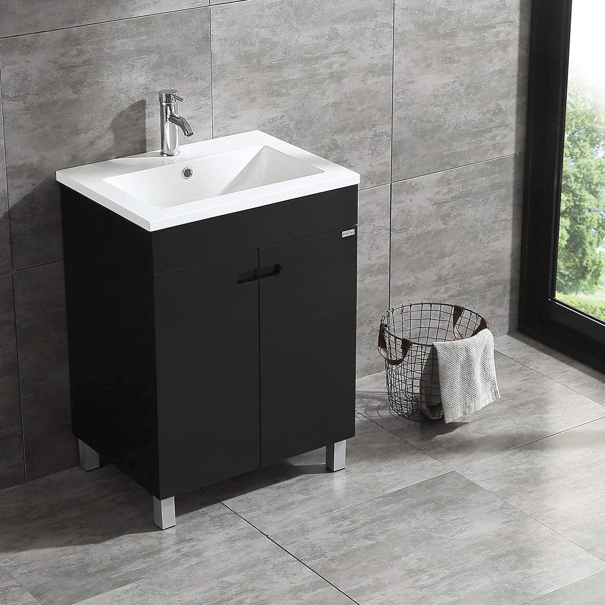 20 Inch Free Standing Bathroom Vanity Cabinet with Resin Sink and Faucet White L26564