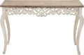 Natural & White Wood Console Table with Wood Carvings O6886