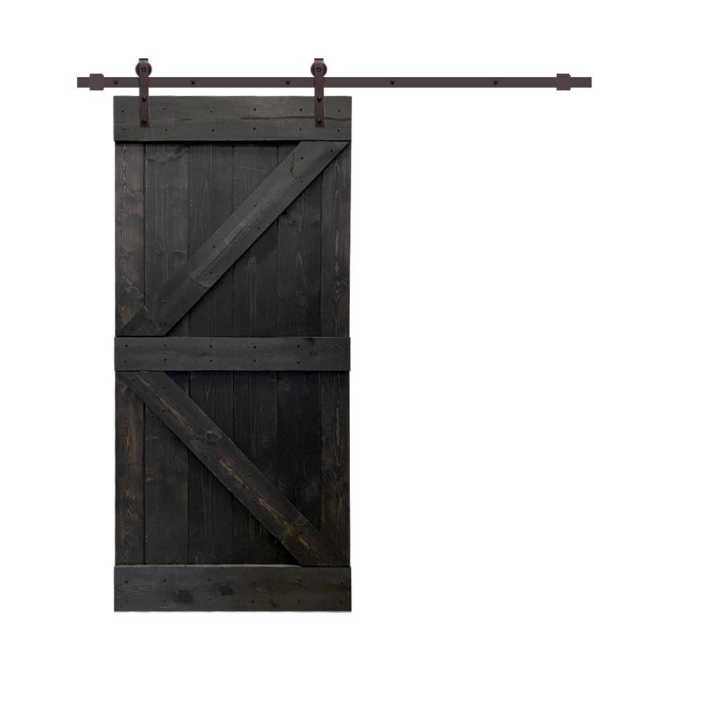Stained Wood Sliding Barn Door with Hardware Kit U935346