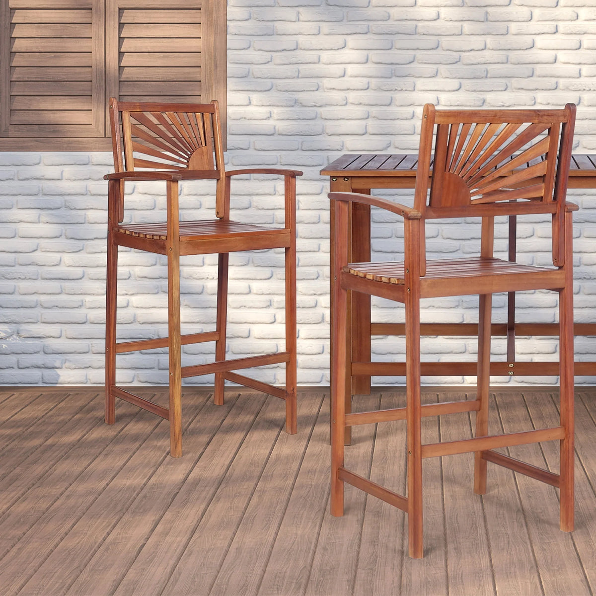 Set of 2 Acacia Wood Bar Stools with Armrests Y825