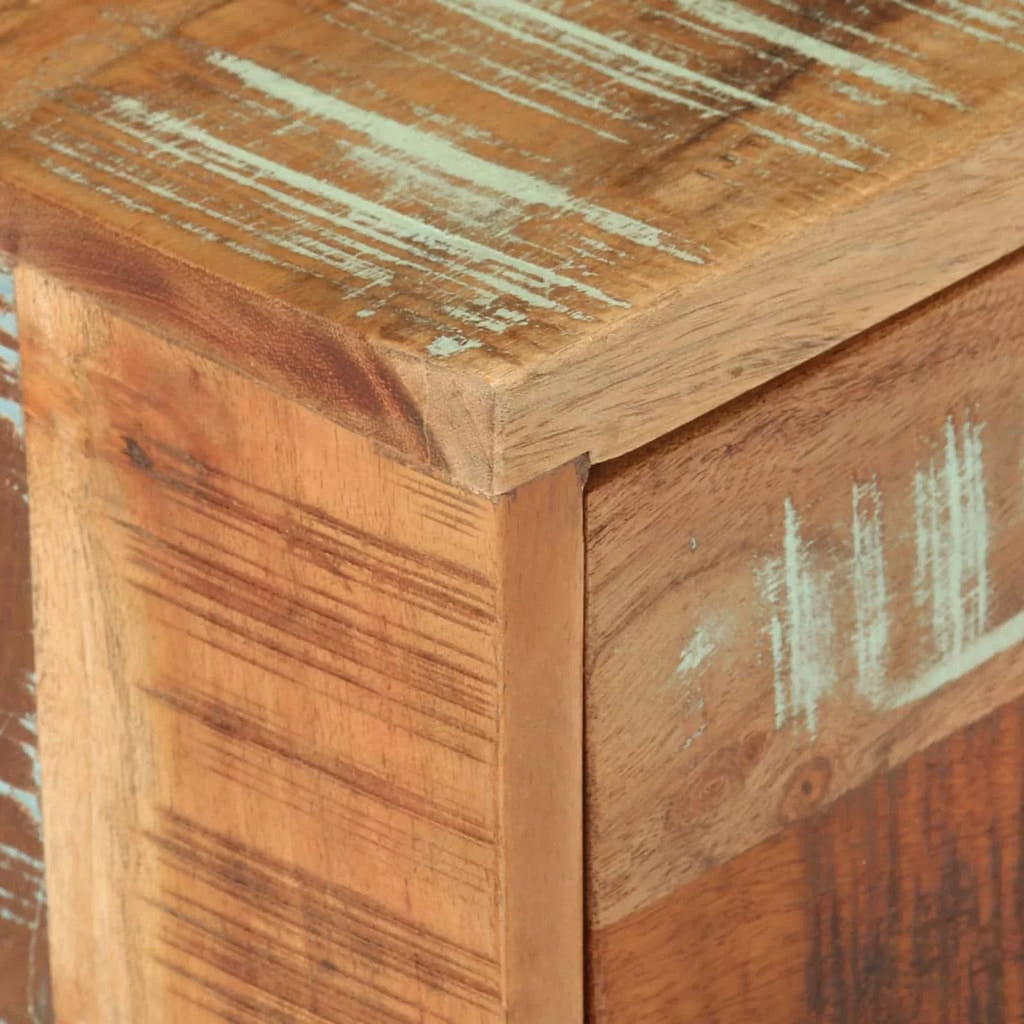 Side Table with Storage Drawer and Wheels Reclaimed Wood A298972