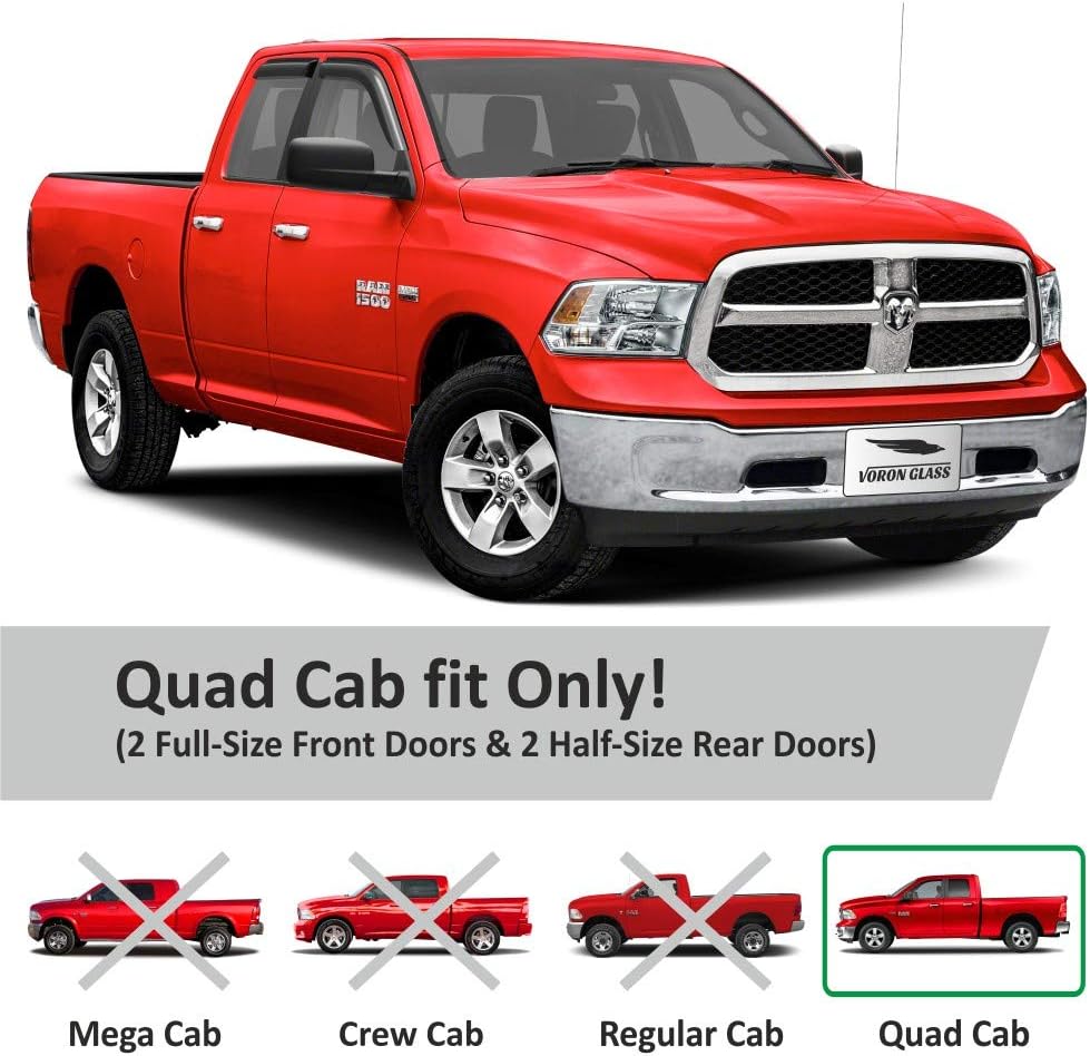 4 Pieces Glass Tape-on Rain Guards for Dodge RAM Quad Cab G993016