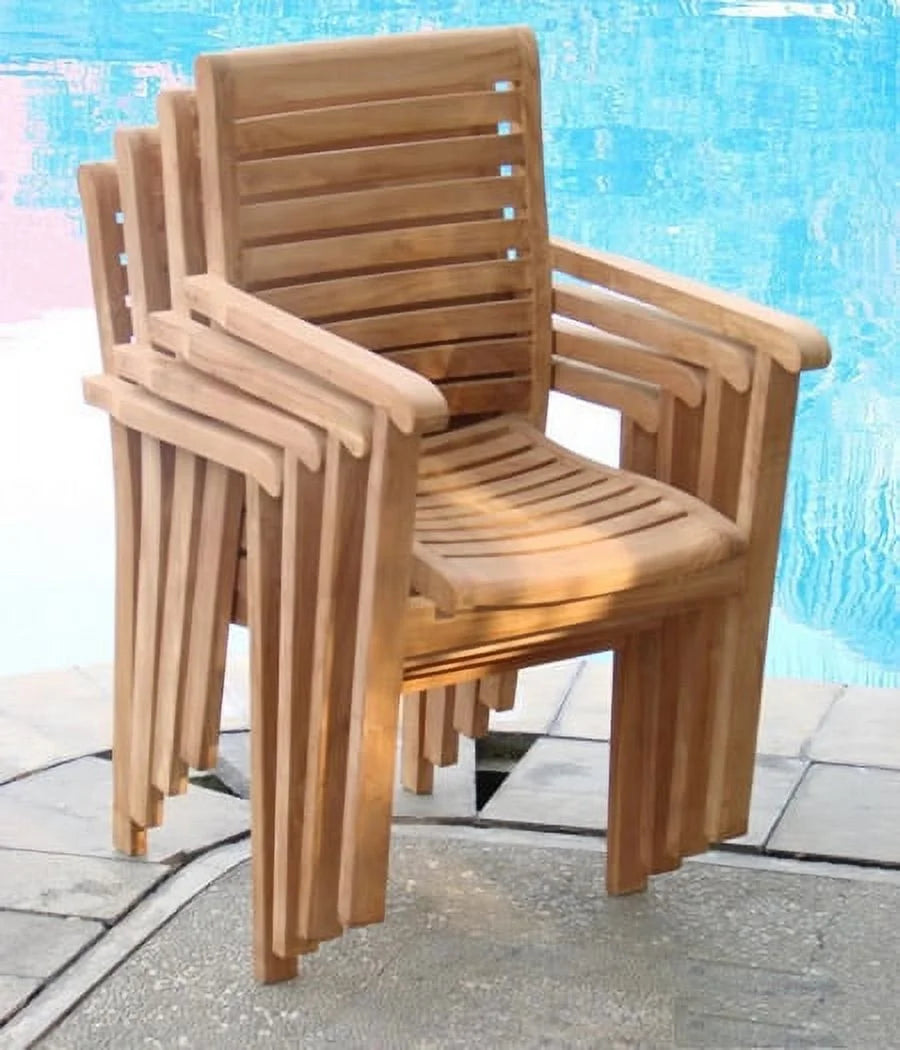4 Teak Wood Stacking Dining Chair O7422