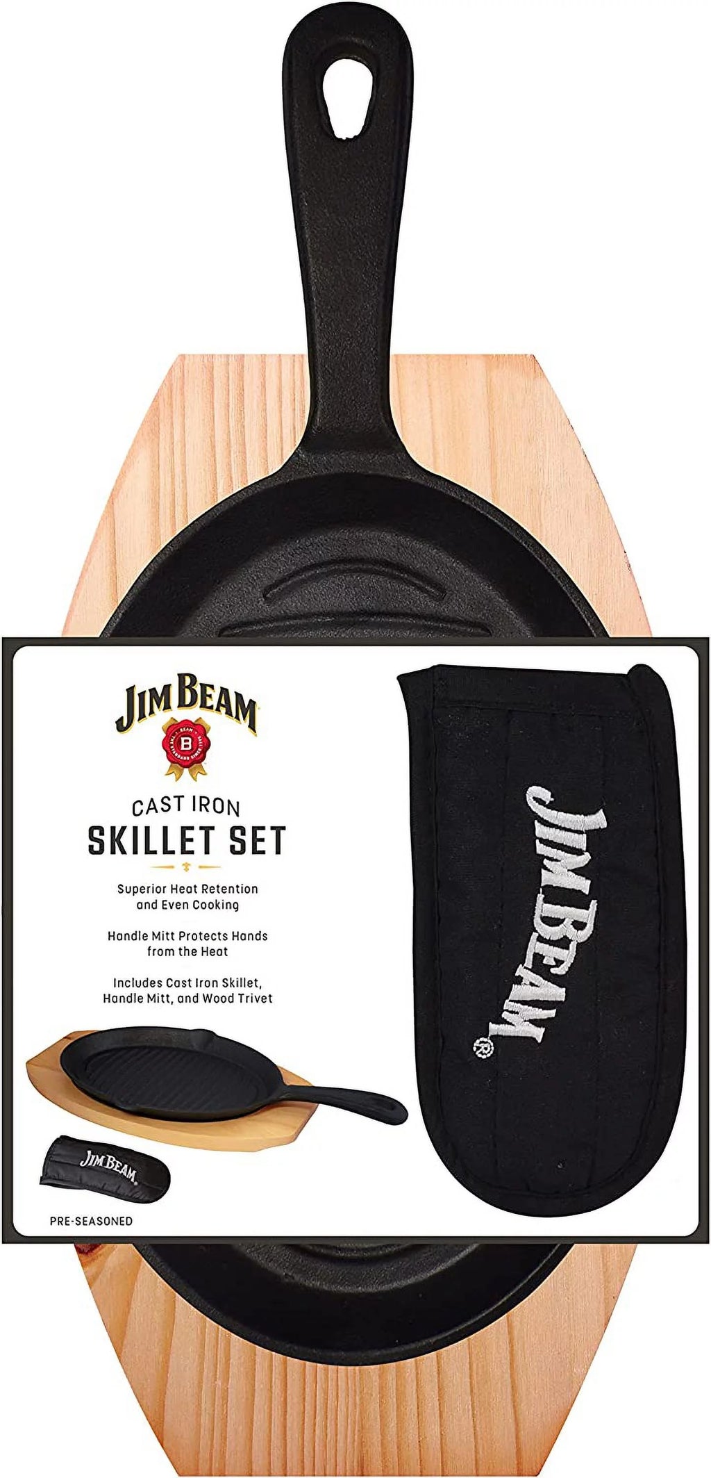 Cast Iron Skillet with Wooden Plate and Handle Cover P194