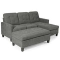 Grey Linen Reversible Sectional Sofa Couch with Ottoman V7162