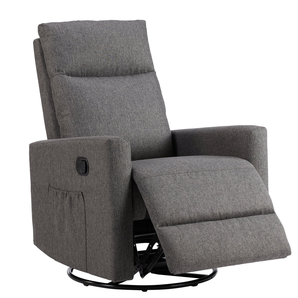 Grey Swivel Glider Rocker Recliner Chair with Adjustable Backrest and Footrest B652132