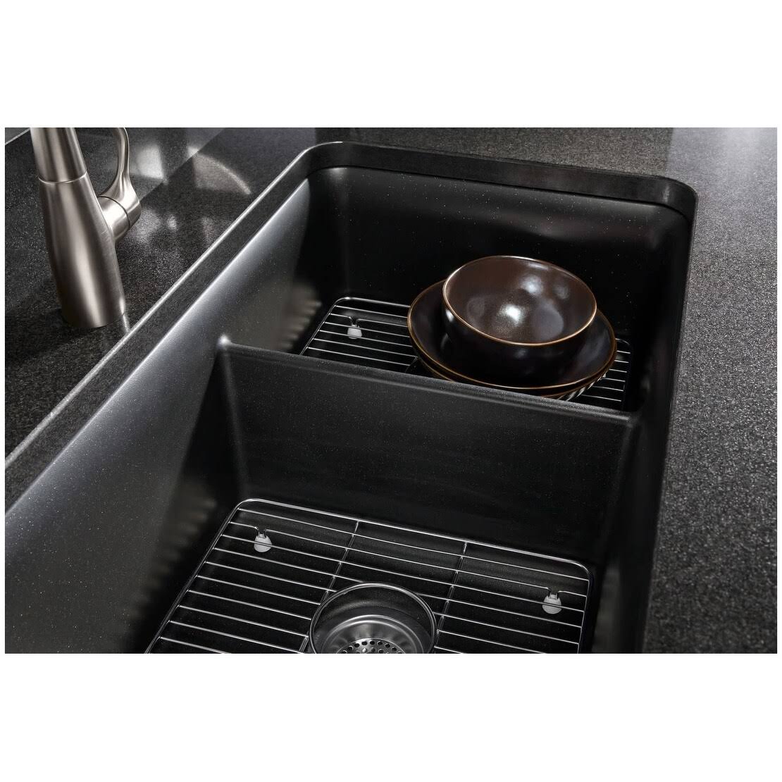 Matte Black Undermount Double-Equal Kitchen Sink with Rack M739