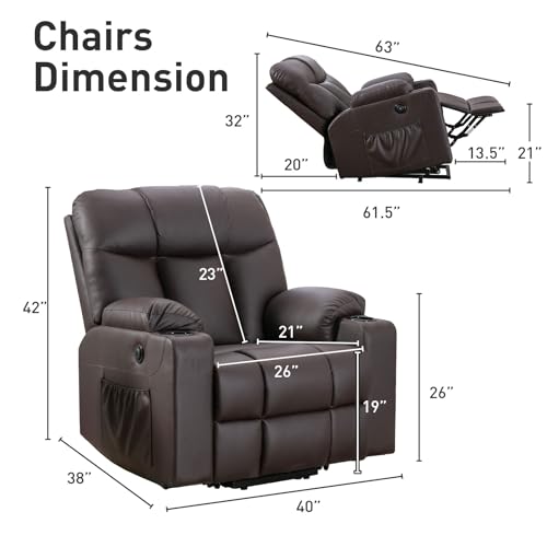 Brown Faux Leather Oversized Power Lift Recliner Chair with Heated and Massage N1816