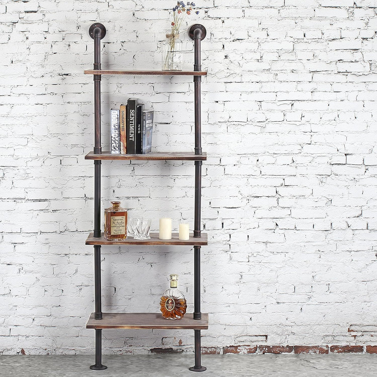 Brown Wood Wall-Mounted Shelves Bookcase Storage Rack R5651